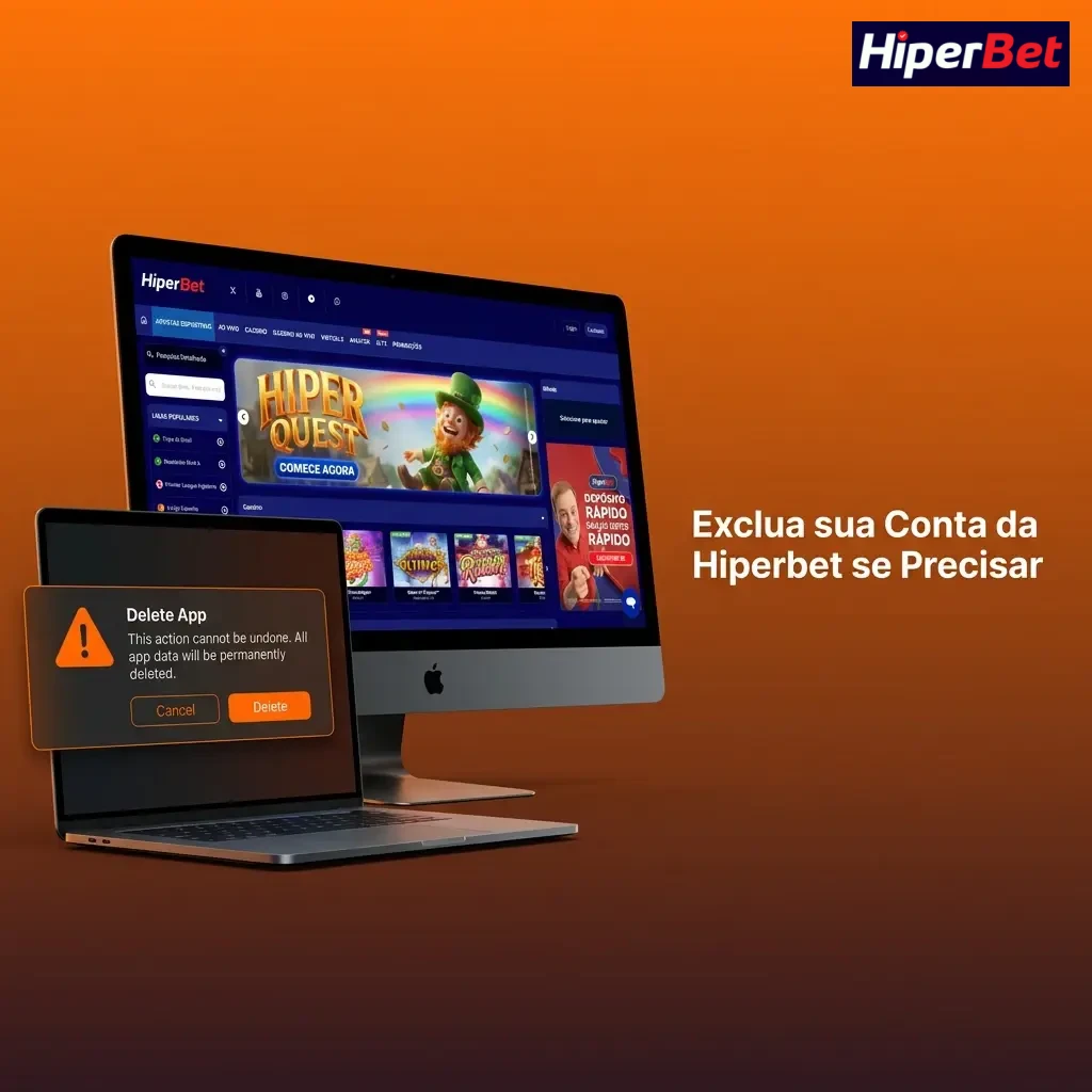 Passos para excluir ou autoexcluir sua conta Hiperbet: configurações, suporte, confirmar identidade e finalizar pendências.