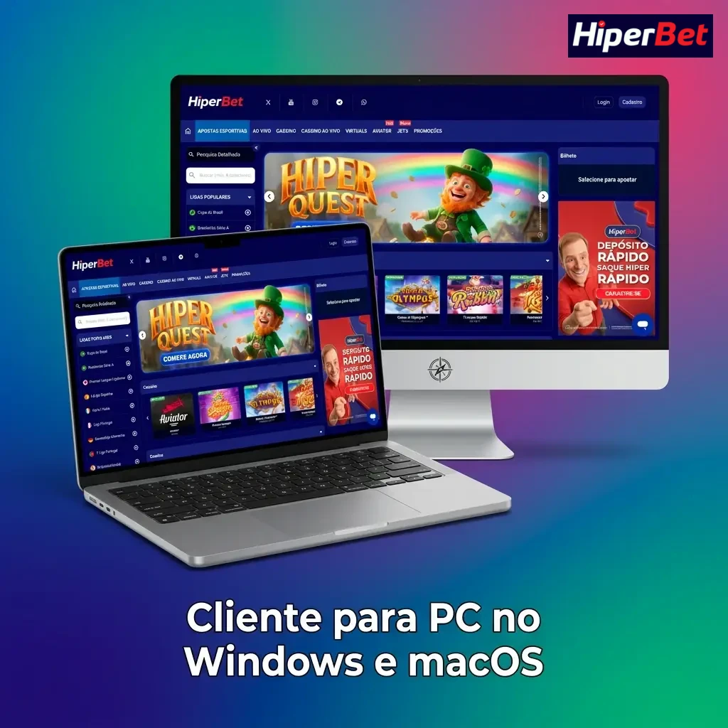Tela do site oficial da Hiperbet no navegador em Windows e macOS, sem app para PC, com seções e conta iguais