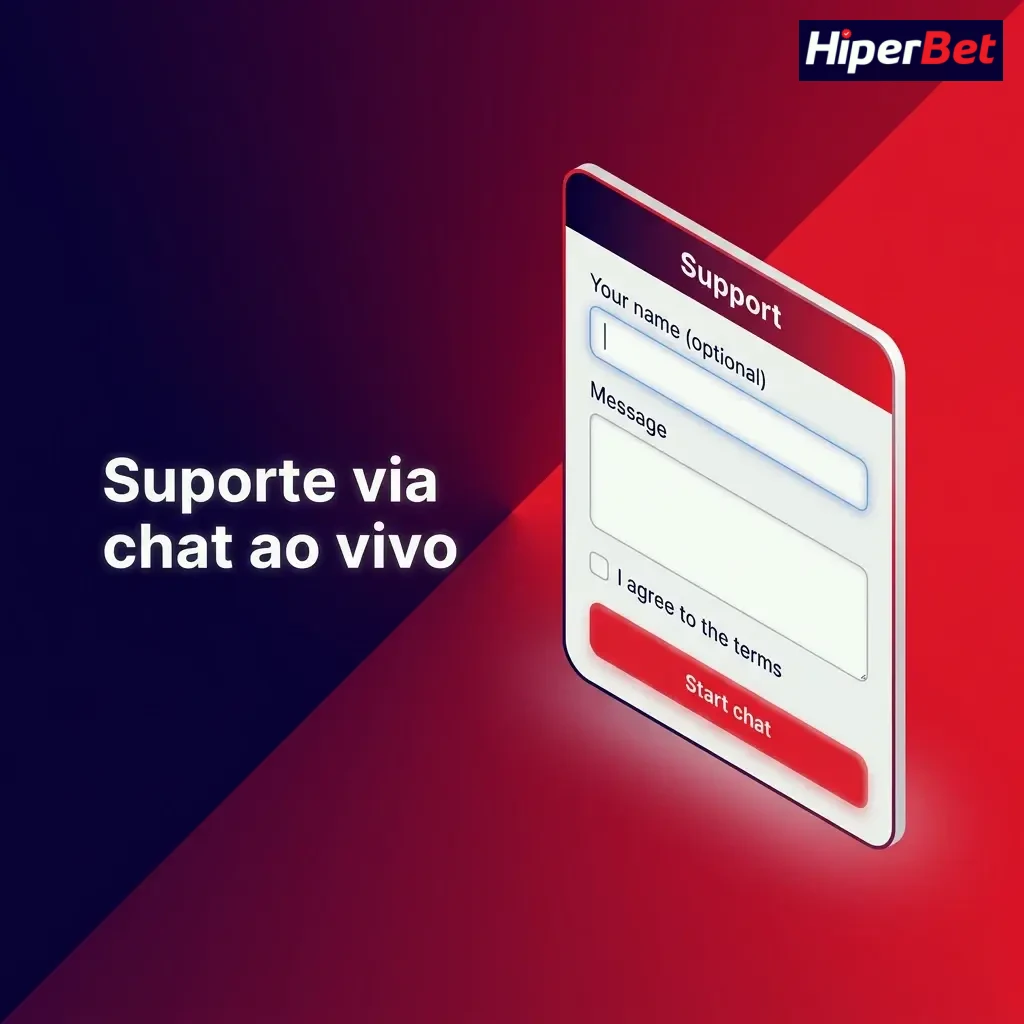 Tela de suporte Hiperbet via chat ao vivo, com acesso no site/app, atendimento 24/7 e resposta em 1 a 5 min