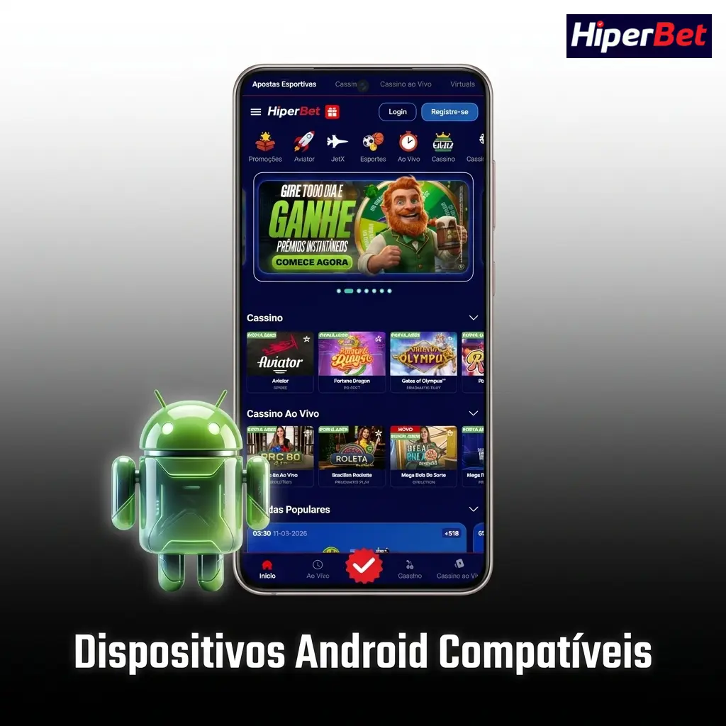 Dispositivos Android compatíveis com Hiperbet: Samsung, Motorola, Xiaomi, POCO, Realme, LG e Nokia