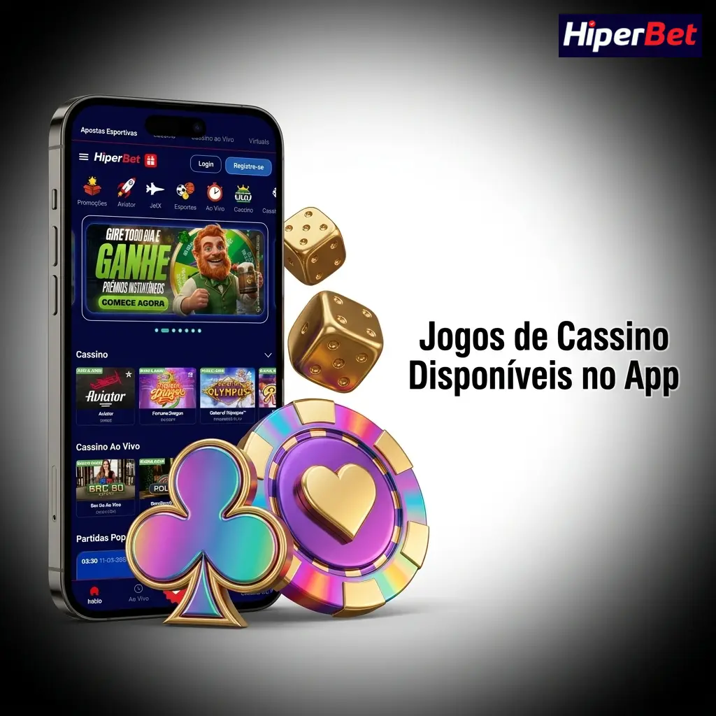 Jogos de cassino no app Hiperbet: slots, roleta, blackjack ao vivo e mais, com gráficos de alta qualidade